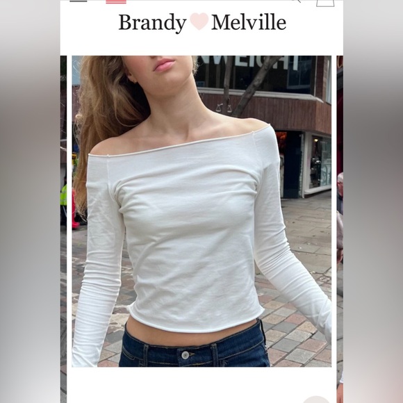 Brandy Melville 🇺🇸Gray long sleeve wide shoulder top - Picture 3 of 11
